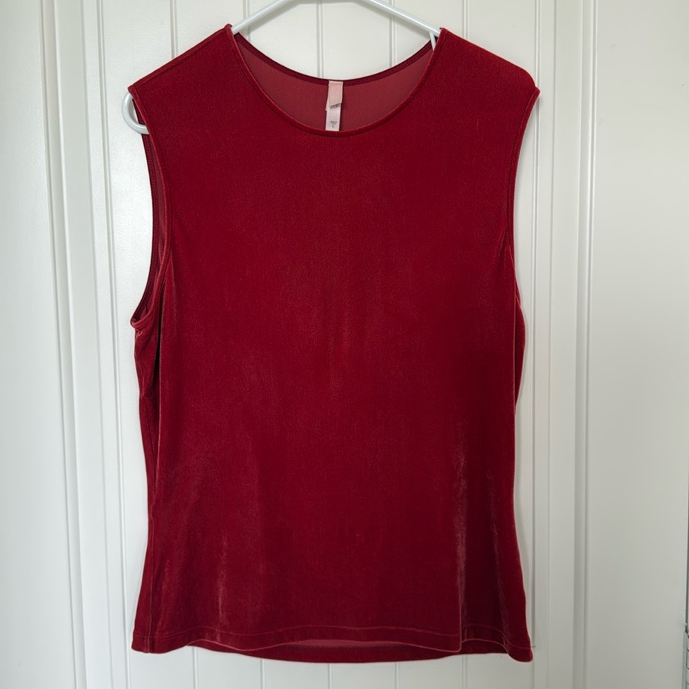 Red velour sleeveless top